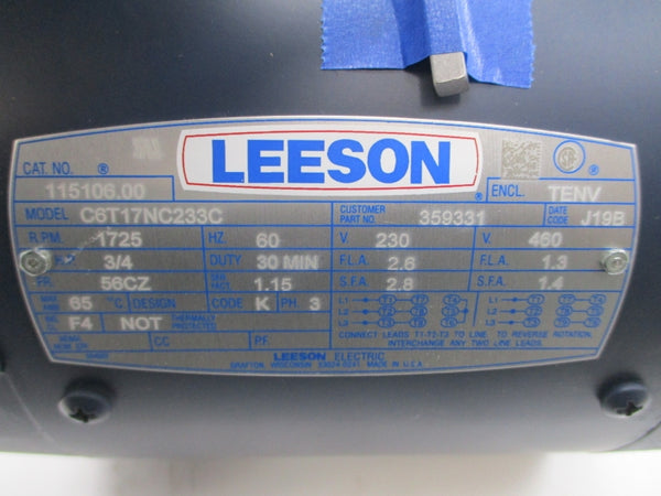 LEESON 115106.00 C6T17NC233C 230/460V 2.6/1.3A NSMP