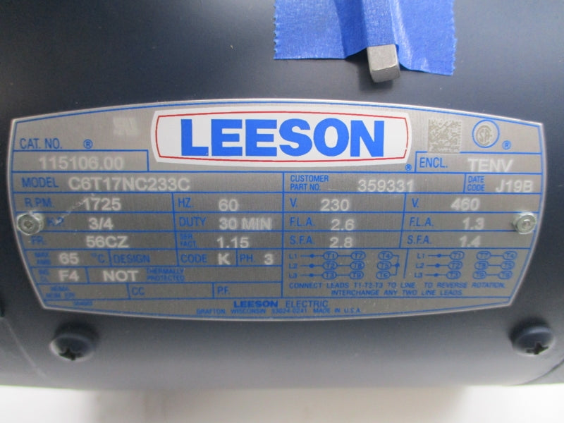 LEESON 115106.00 C6T17NC233C 230/460V 2.6/1.3A NSMP
