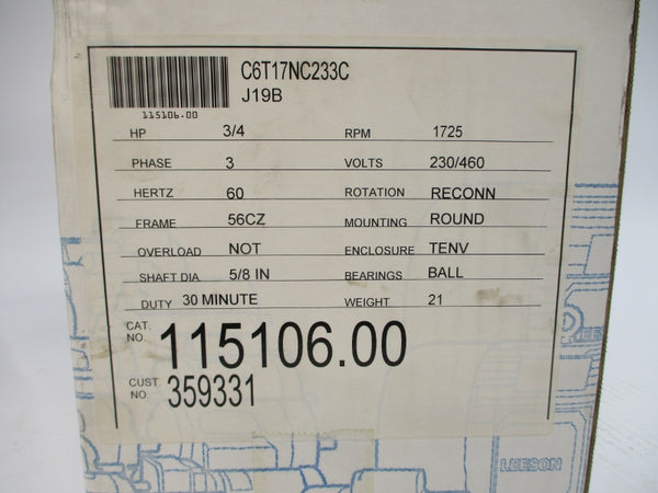 LEESON 115106.00 C6T17NC233C 230/460V 2.6/1.3A NSMP