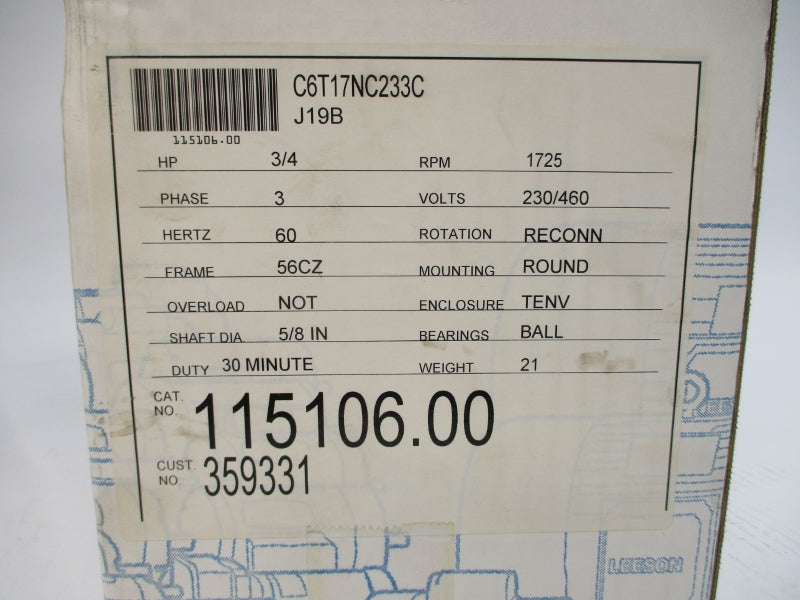 LEESON 115106.00 C6T17NC233C 230/460V 2.6/1.3A NSMP
