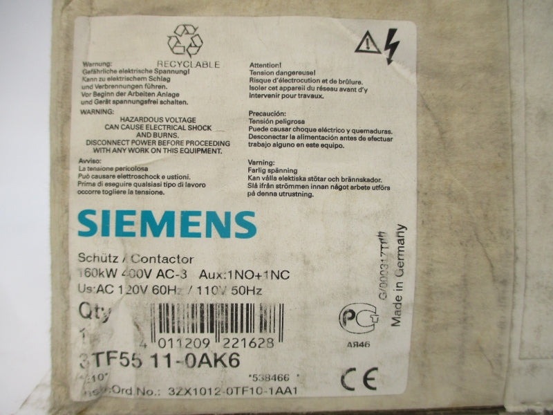 SIEMENS 3TF5511-0AK6 110/120V 300A NSMP