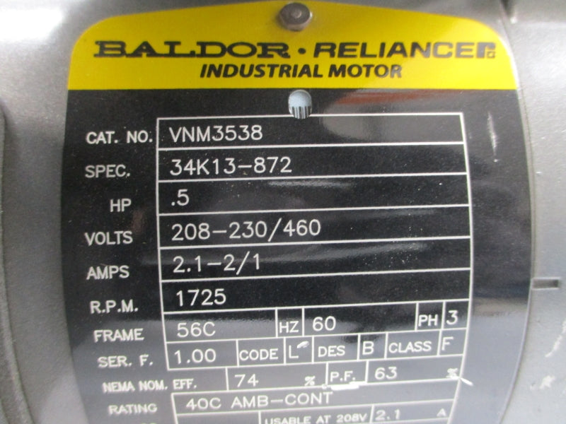 BALDOR VNM3538 34K13-872 208-230/460V 2.1-2/1A NSNP