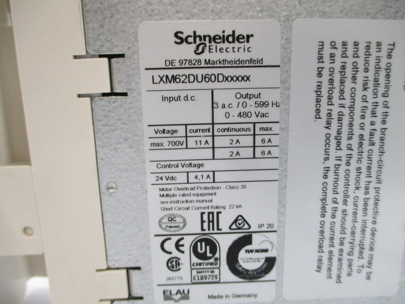 SCHNEIDER ELECTRIC LXM62DU60D21000 0-480VAC 11A UNMP