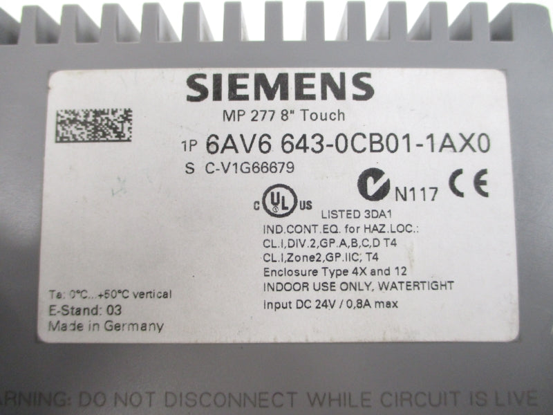 SIEMENS 6AV6643-0CB01-1AX0 24VDC 0.8A NSNP