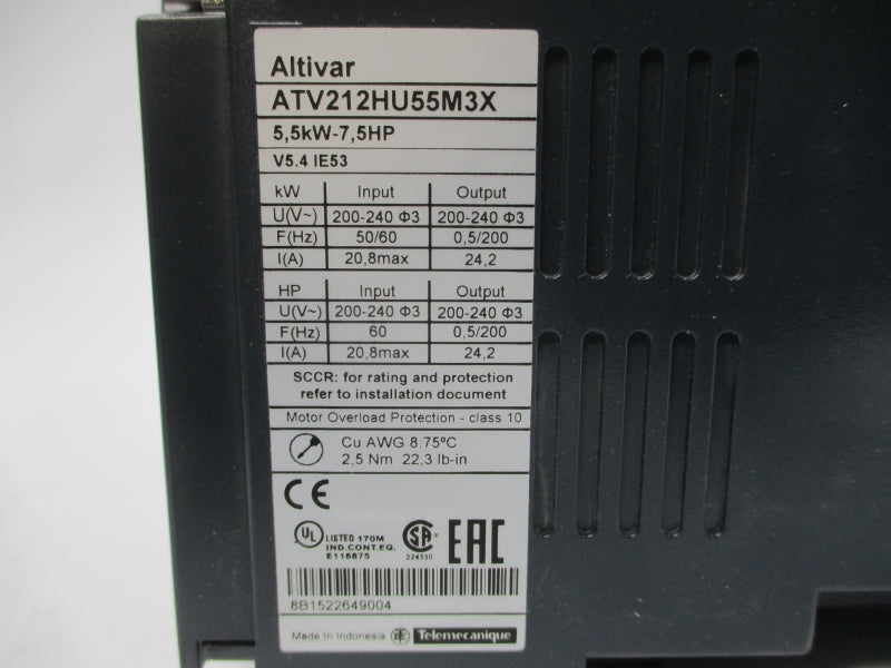 SCHNEIDER ELECTRIC ATV212HU55M3X 200-240V 20.8A UNMP