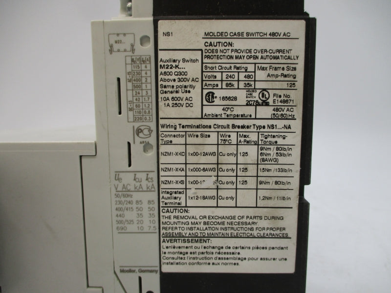 MOELLER NZM1XS-R 690VAC 100A UNMP