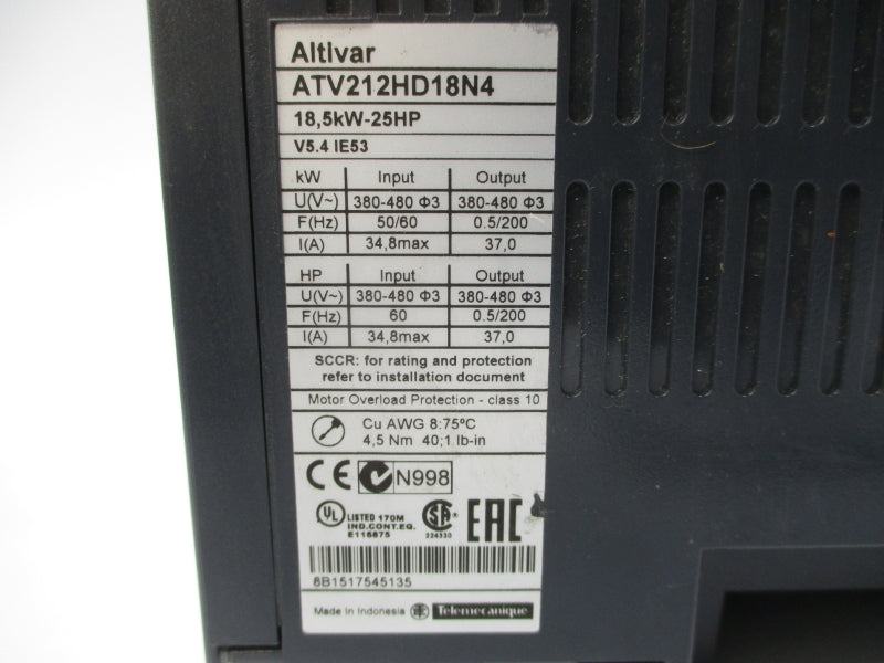 SCHNEIDER ELECTRIC ATV212HD18N4 380-480V 34.8A UNMP