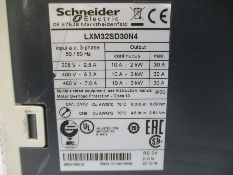 SCHNEIDER ELECTRIC LXM32SD30N4 480VAC 7.0A UNMP