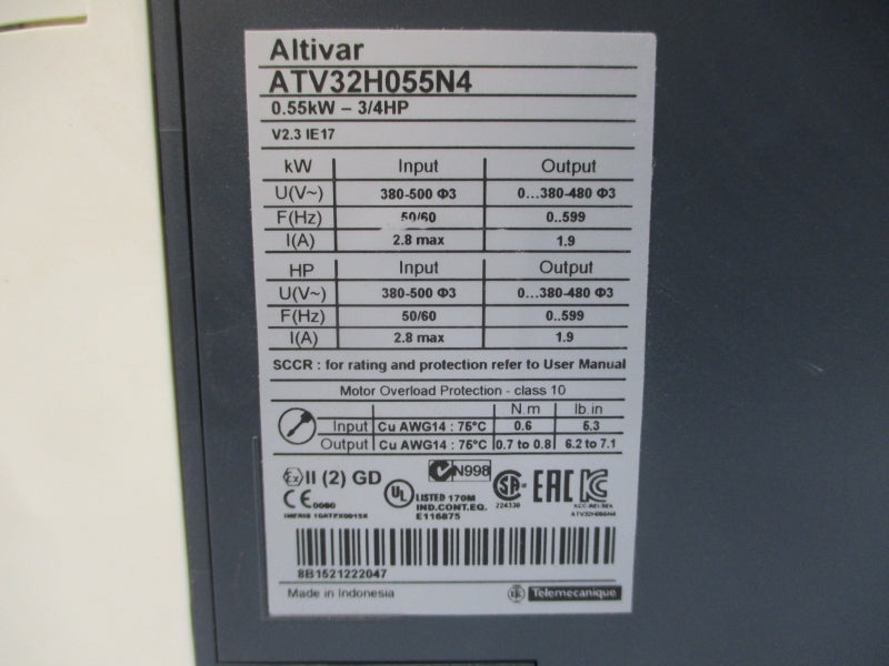 SCHNEIDER ELECTRIC ATV32H055N4 380-500V 2.8A UNMP