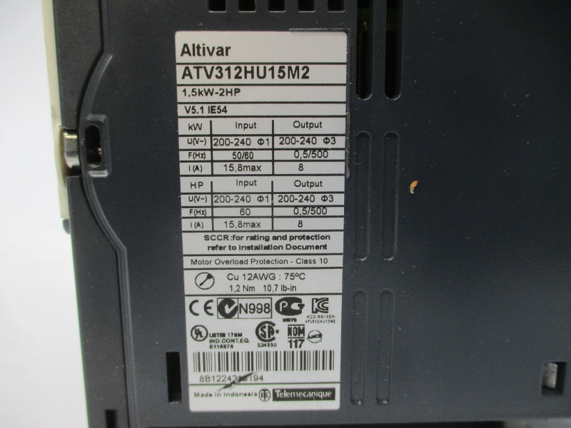 SCHNEIDER ELECTRIC ATV312HU15M2 200-240V 15.8A UNMP