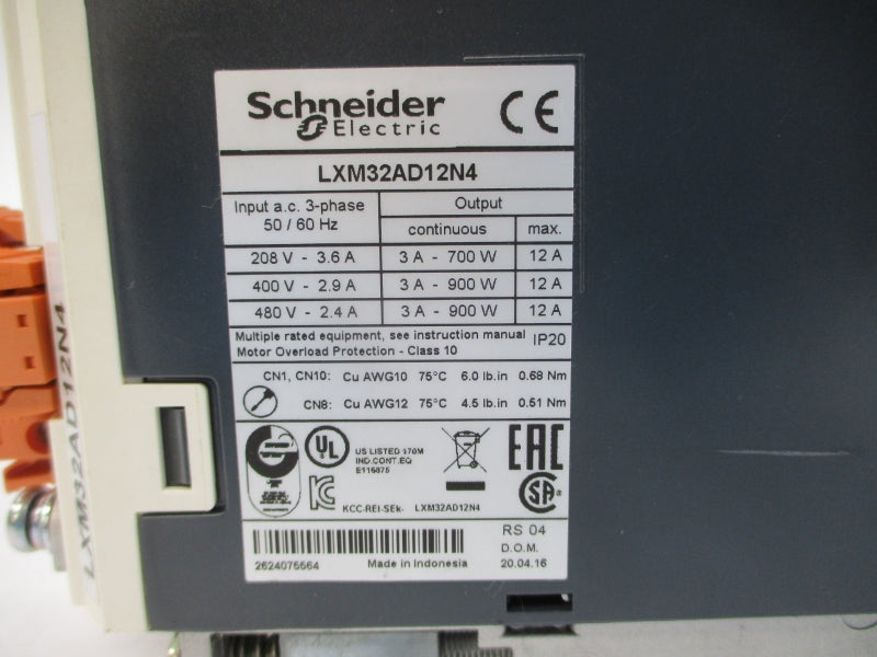 SCHNEIDER ELECTRIC LXM32AD12N4 480V 3.6A NSNP
