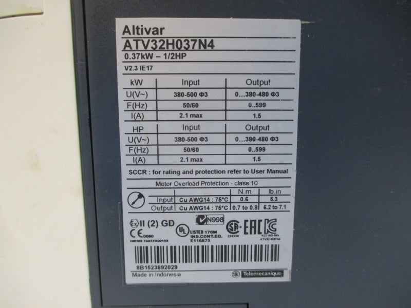 SCHNEIDER ELECTRIC ATV32H037N4 380-500V 2.1A (MISSING COVER) UNMP