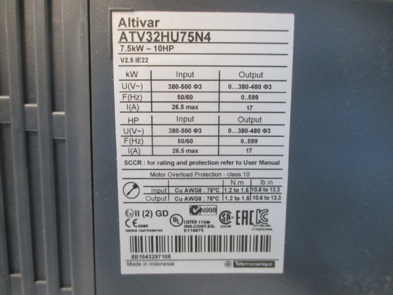 SCHNEIDER ELECTRIC ATV32HU75N4 380-500V 26.5A UNMP