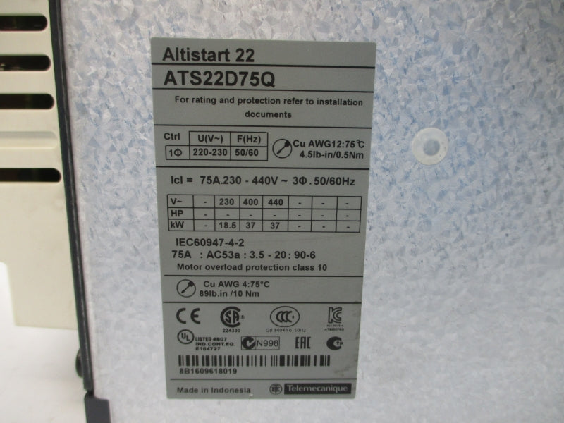 SCHNEIDER ELECTRIC ATS22D75Q 230-440V 75A UNMP
