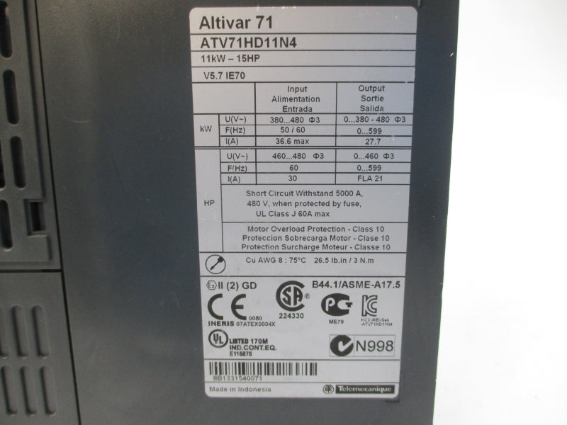 SCHNEIDER ELECTRIC ATV71HD11N4 380-480V 36.6A UNMP