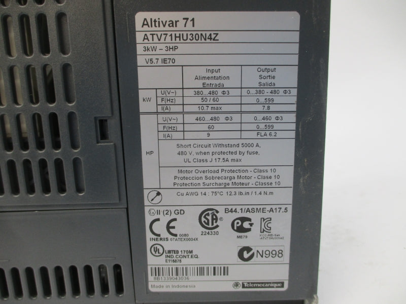 SCHNEIDER ELECTRIC ATV71HU30N4Z 380-480V 10.7A UNMP
