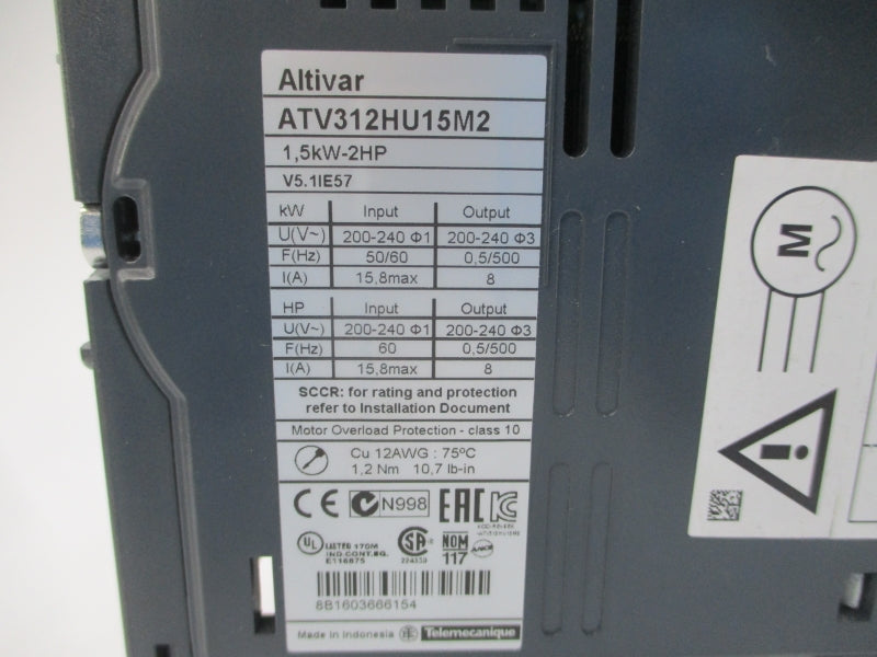 SCHNEIDER ELECTRIC ATV312HU15M2 200-240V 15.8A UNMP