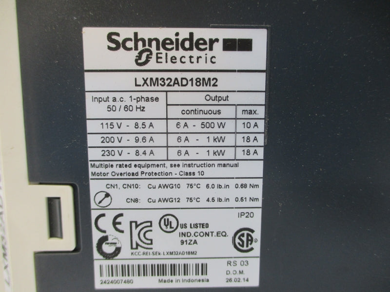 SCHNEIDER ELECTRIC LXM32AD18M2 230VAC 9.6A UNMP