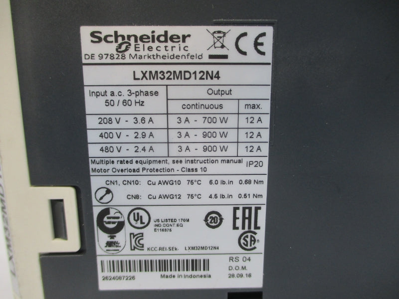 SCHNEIDER ELECTRIC LXM32MD12N4 480VAC 3.6A UNMP