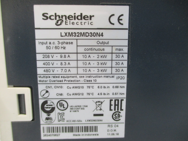 SCHNEIDER ELECTRIC LXM32MD30N4 480VAC 10A (AS PICTURED) UNMP