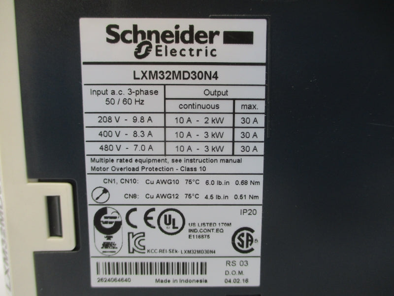 SCHNEIDER ELECTRIC LXM32MD30N4 480VAC 10A UNMP