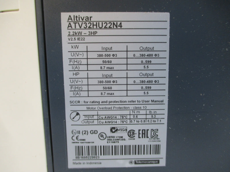 SCHNEIDER ELECTRIC ATV32HU22N4 380-500V 8.7A UNMP