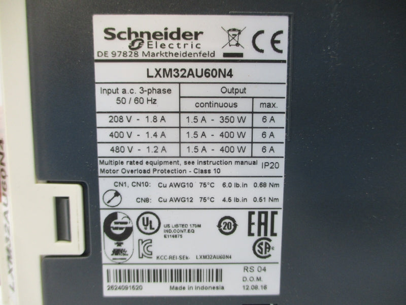 SCHNEIDER ELECTRIC LXM32AU60N4 480VAC 6A UNMP