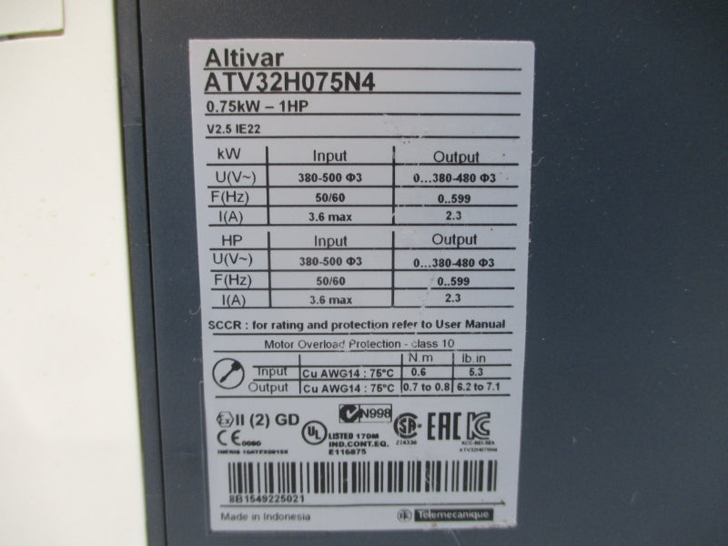 SCHNEIDER ELECTRIC ATV32H075N4 380-500V 3.6A NSNP