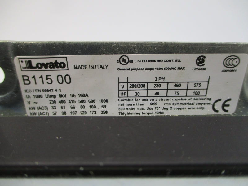 LOVATO B11500 220-240VAC/DC 160A NSNP