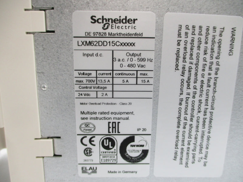 SCHNEIDER ELECTRIC LXM62DD15C21000 0-480VAC 15A NSNP