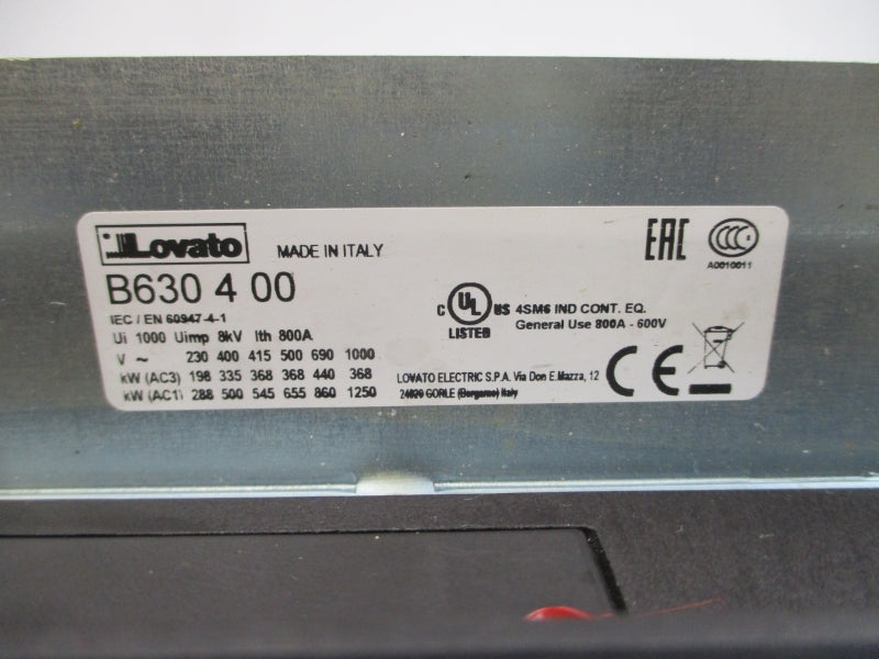 LOVATO B630400 220-240VAC/DC 800A NSNP