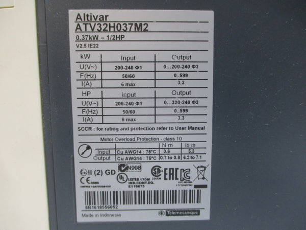SCHNEIDER ELECTRIC ATV32H037M2 200-240V 6A UNMP