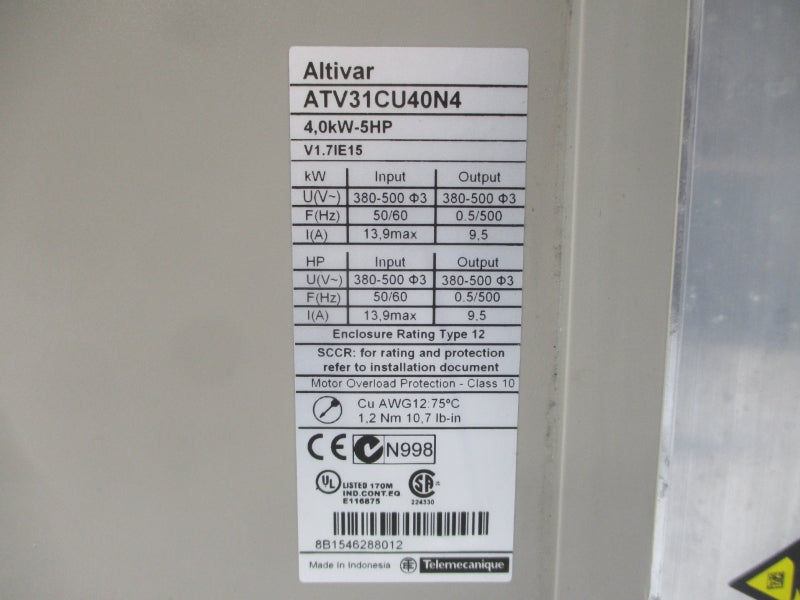 SCHNEIDER ELECTRIC ATV31CU40N4 380-500V 13.9A UNMP