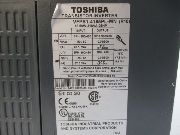 TOSHIBA VFPS1-4185PL-WN 380/480V 45.5A UNMP