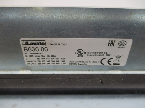 LOVATO B63000 220-240VAC/DC 800A NSNP
