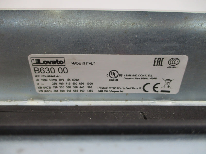 LOVATO B63000 220-240VAC/DC 800A NSNP