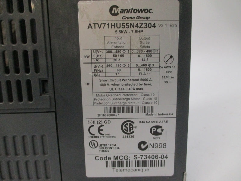 MANITOWOC ATV71HU55N4Z304 380-480V 20.3A (AS PICTURED) UNMP