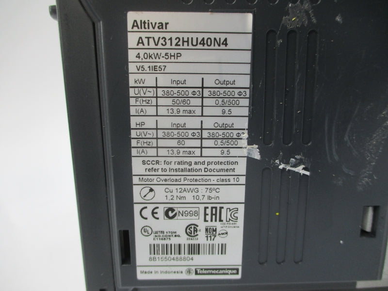 SCHNEIDER ELECTRIC ATV312HU40N4 380-500V 13.9A (AS PICTURED) UNMP