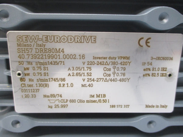 SEW-EURODRIVE SH57DRE80M4 440/480V 3.05/1.75A NSNP