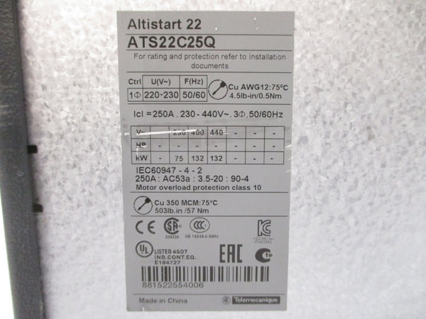 SCHNEIDER ELECTRIC ATS22C25Q 230-440V 250A UNMP