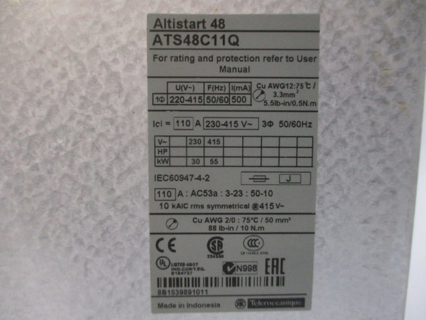 SCHNEIDER ELECTRIC ATS48C11Q 230-415V 110A (AS PICTURED) UNMP