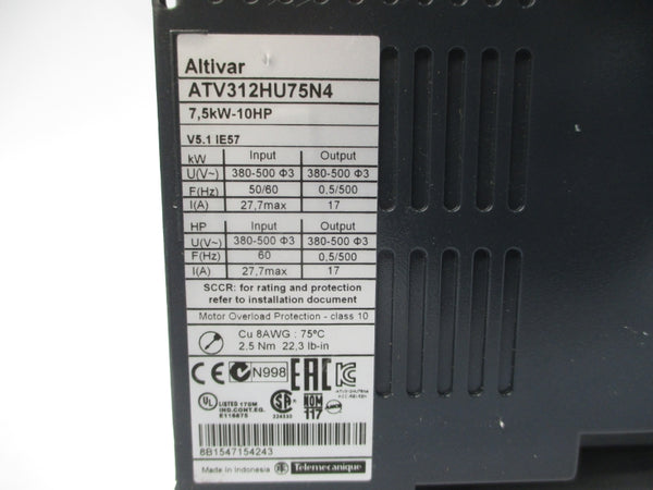 SCHNEIDER ELECTRIC ATV312HU75N4 380-500V 27.7A (NO COVER) UNMP