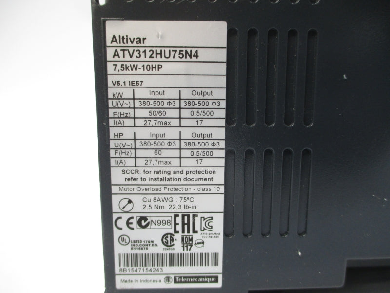 SCHNEIDER ELECTRIC ATV312HU75N4 380-500V 27.7A (NO COVER) UNMP