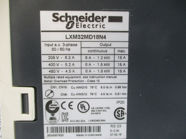 SCHNEIDER ELECTRIC LXM32MD18N4 480VAC 18A UNMP