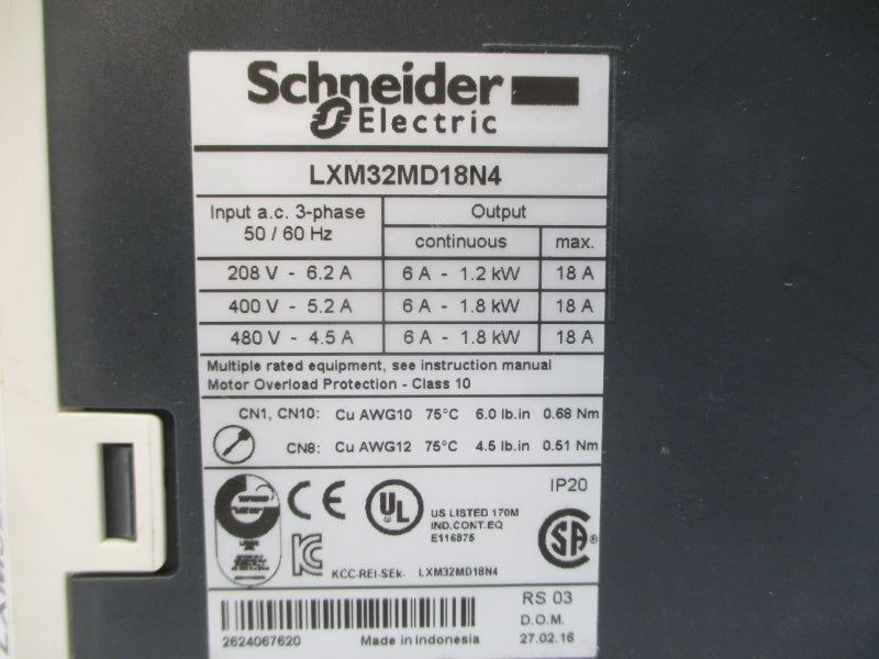 SCHNEIDER ELECTRIC LXM32MD18N4 480VAC 18A UNMP