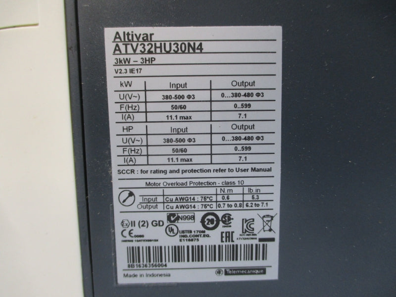 SCHNEIDER ELECTRIC ATV32HU30N4 380-500V 11.1A UNMP