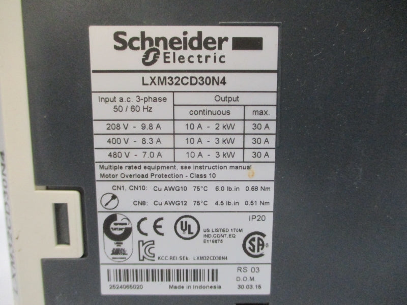 SCHNEIDER ELECTRIC LXM32CD30N4 480VAC 30A UNMP