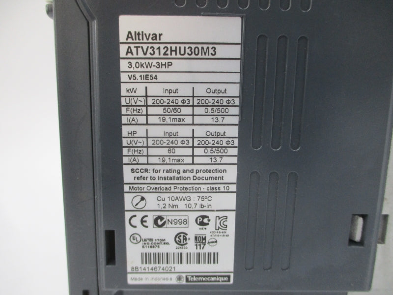 SCHNEIDER ELECTRIC ATV312HU30M3 200-240V 19.1A UNMP