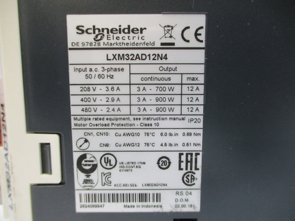 SCHNEIDER ELECTRIC LXM32AD12N4 480VAC 12A UNMP