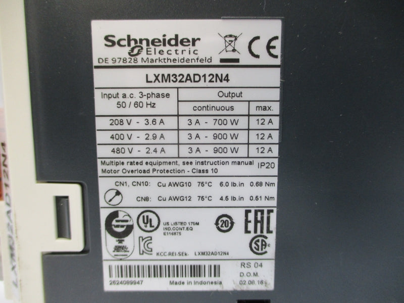 SCHNEIDER ELECTRIC LXM32AD12N4 480VAC 12A UNMP